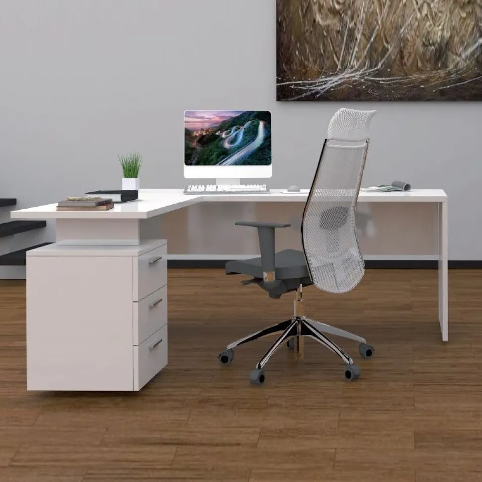 Scrivania con cassetti bianco lucido Carson