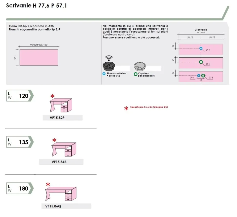 Scrivania con cassetti Cis disponibile in 3 misure e15 colorazioni