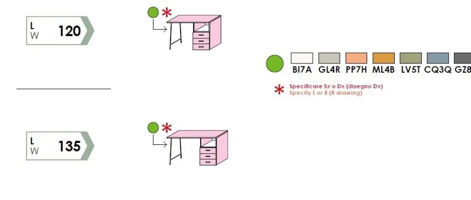 Scrivania con 3 cassetti e gamba in metallo Elba disponibile in 2 misure e 15 colorazioni