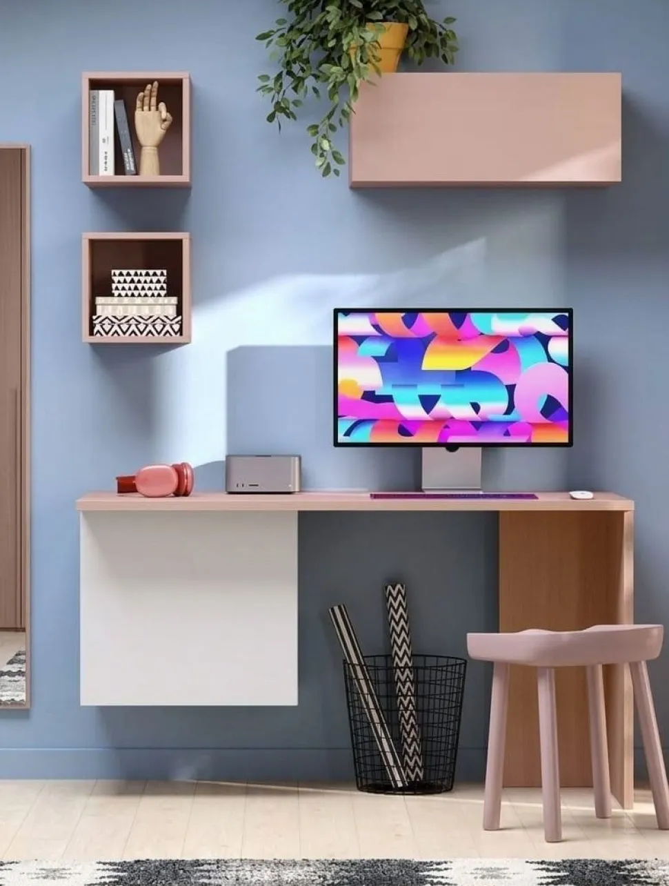 Scrivania con cubo contenitore sospeso disponibile in 4 colori e 2 misure