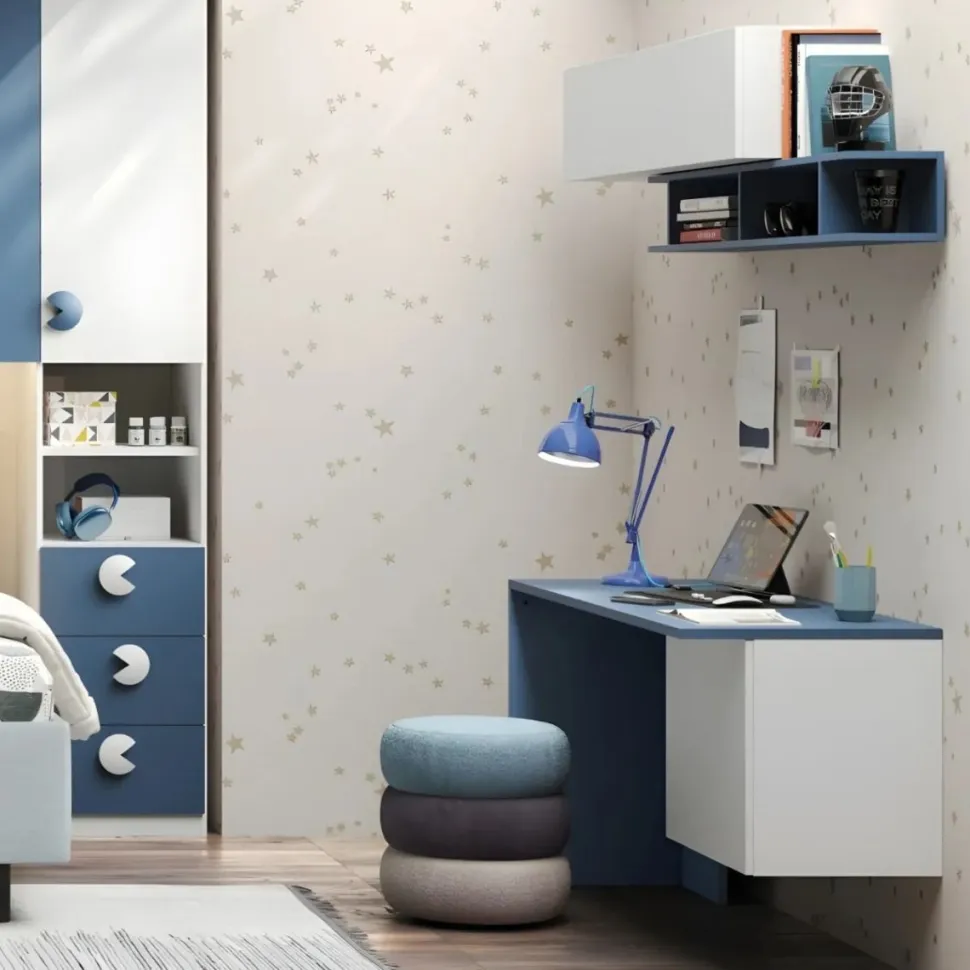 Scrivania con cubo contenitore sospeso disponibile in 4 colori e 2 misure