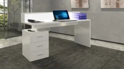 Scrivania con sopralzo e 3 cassetti Carson in Bianco Lucido