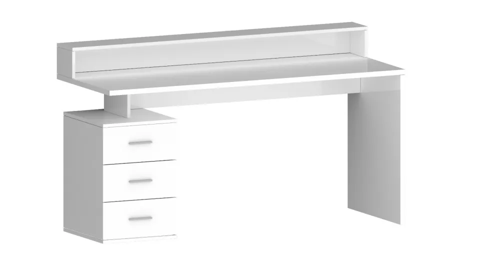 Scrivania con sopralzo e 3 cassetti Carson in Bianco Lucido
