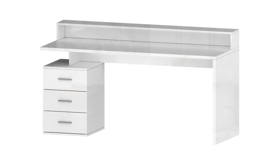 Scrivania con sopralzo e 3 cassetti Carson in Bianco Lucido