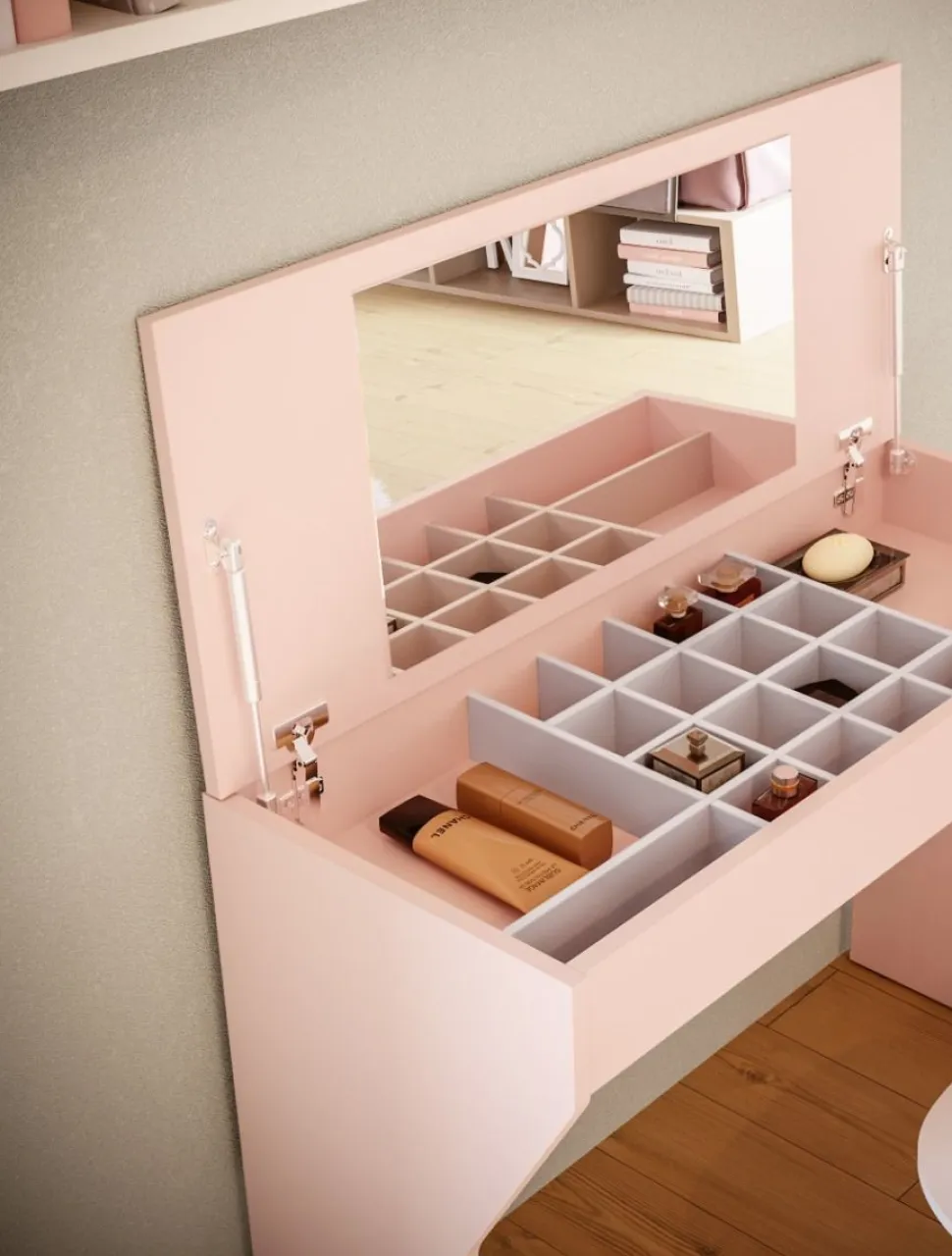 Scrivania da trucco Vanity con piano ad apertura a ribalta linea Colorfull disponibile in vari colori
