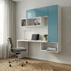 Scrivania Elisa 3 linea Alba in finitura legno e ante pensili in vetro