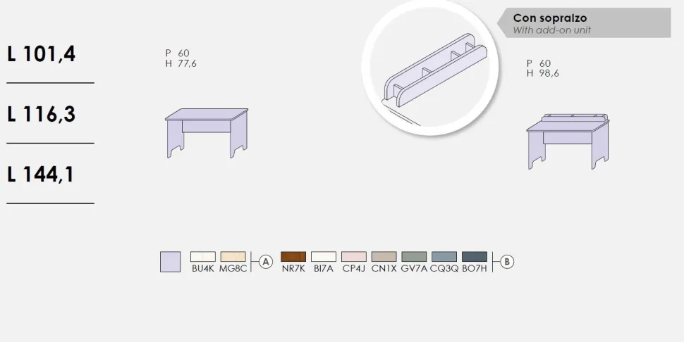 Scrivania moderna Alaska linea Omega disponibile in 3 misure e vari colori