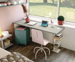 Scrivania moderna Bianco altea e Grigio seta con porta libri disponibile in 3 misure e vari colori