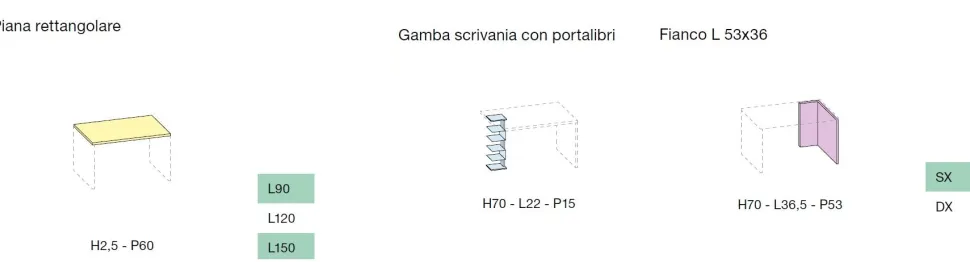 Scrivania moderna Bianco altea e Grigio seta con porta libri disponibile in 3 misure e vari colori