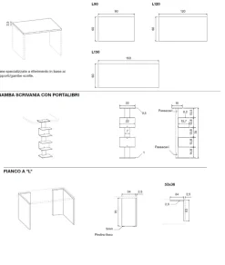 Scrivania moderna Bianco altea e Grigio seta con porta libri disponibile in 3 misure e vari colori