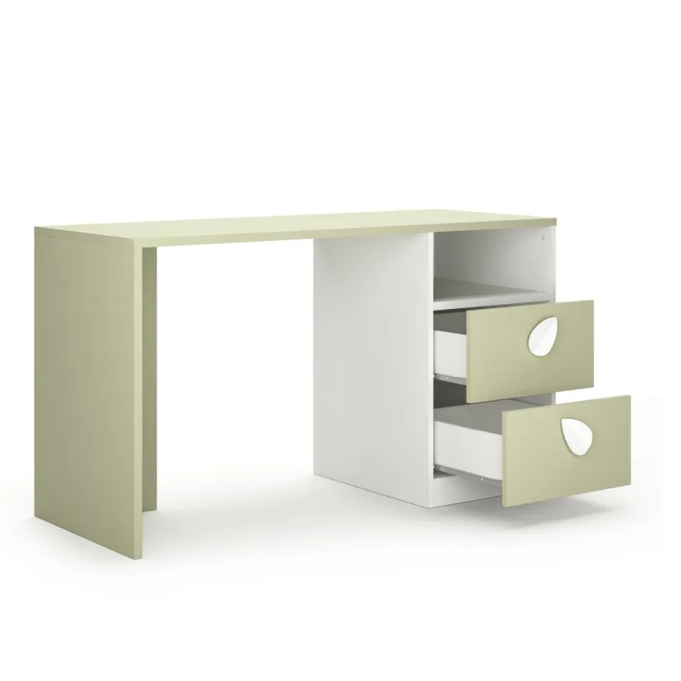 Scrivania moderna con 2 cassetti e Maniglie sagomate disponibile in 4 colori e 2 misure
