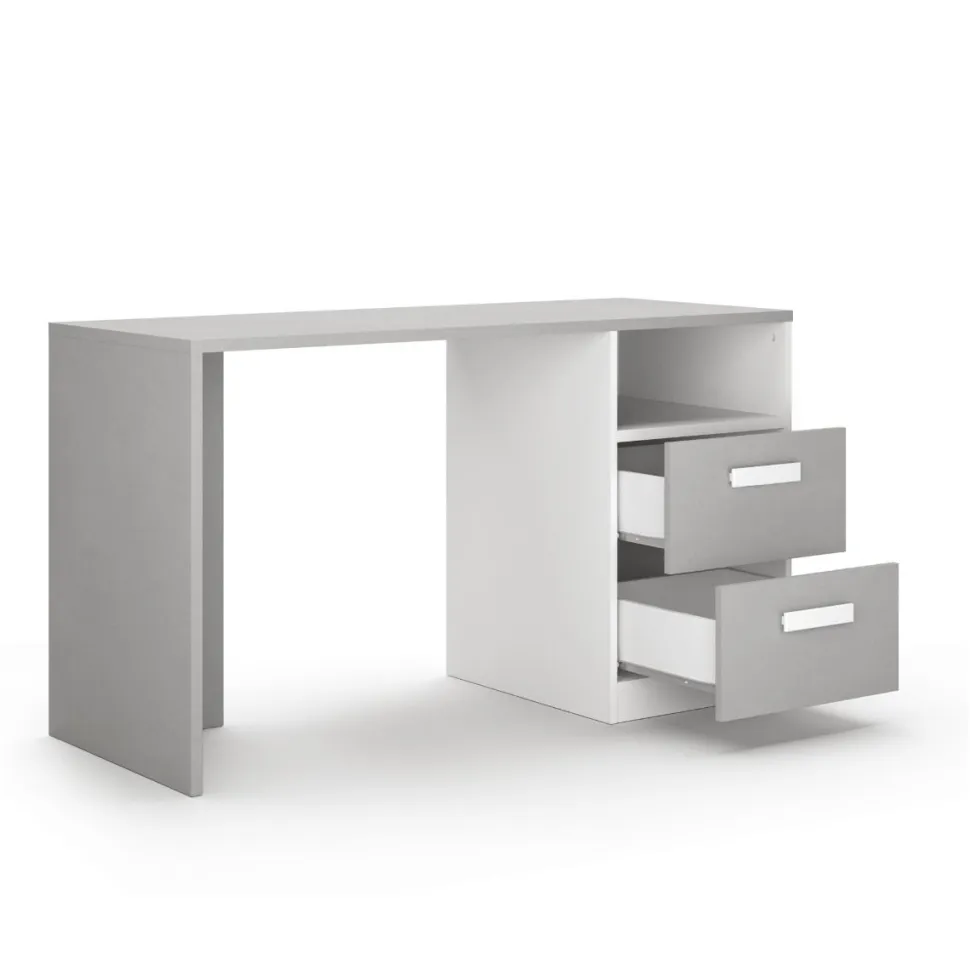 Scrivania moderna con 2 cassetti e Maniglie sagomate disponibile in 4 colori e 2 misure