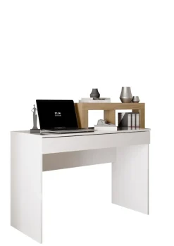 Scrivania moderna in Bianco Lucido e Rovere Cadiz con vani a giorno e cassetto L 138