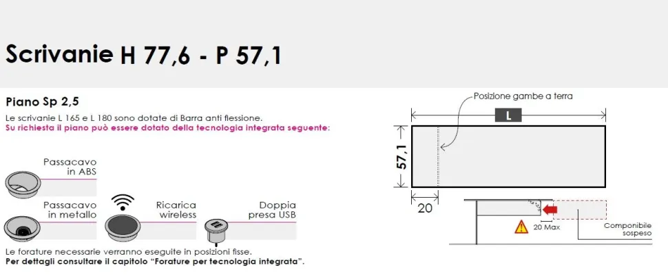 Scrivania Nik linea Airone disponibile in 4 misure e vari colori