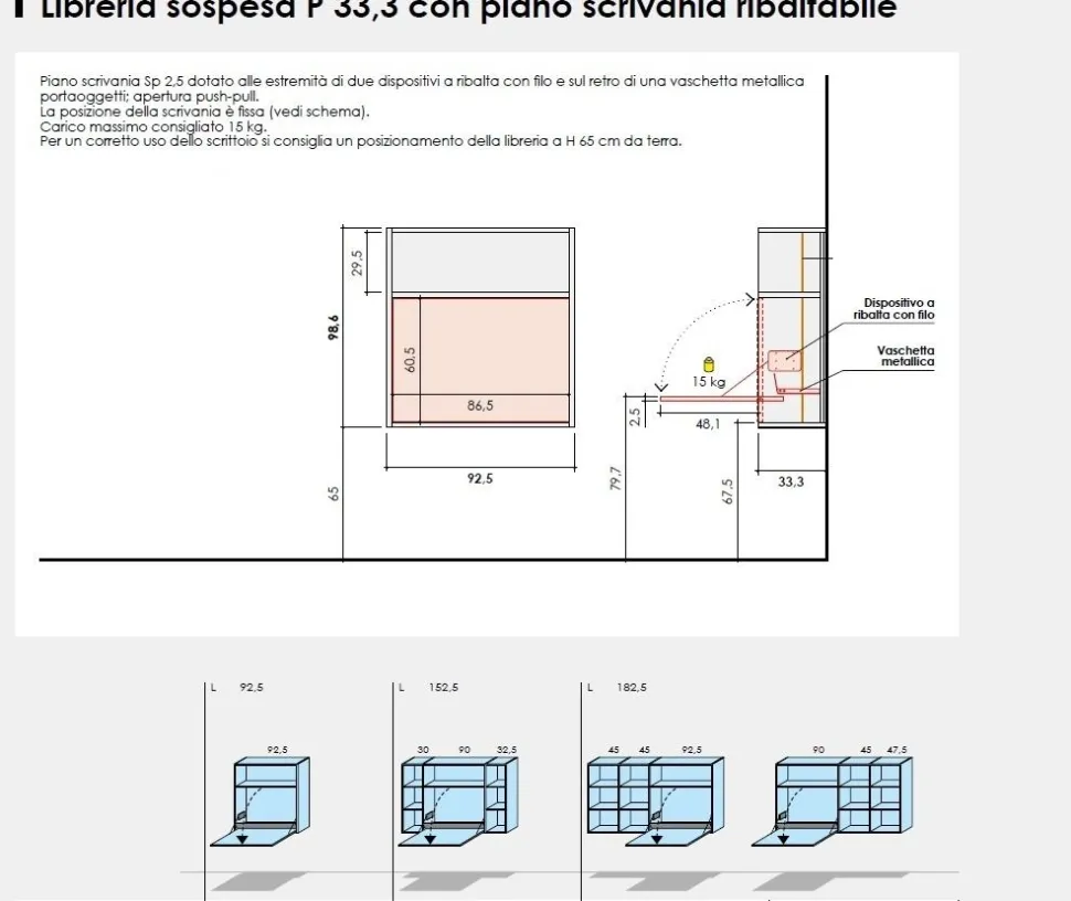 Scrivania sospesa a scomparsa salvaspazio disponibile in 3 misure e vari colori