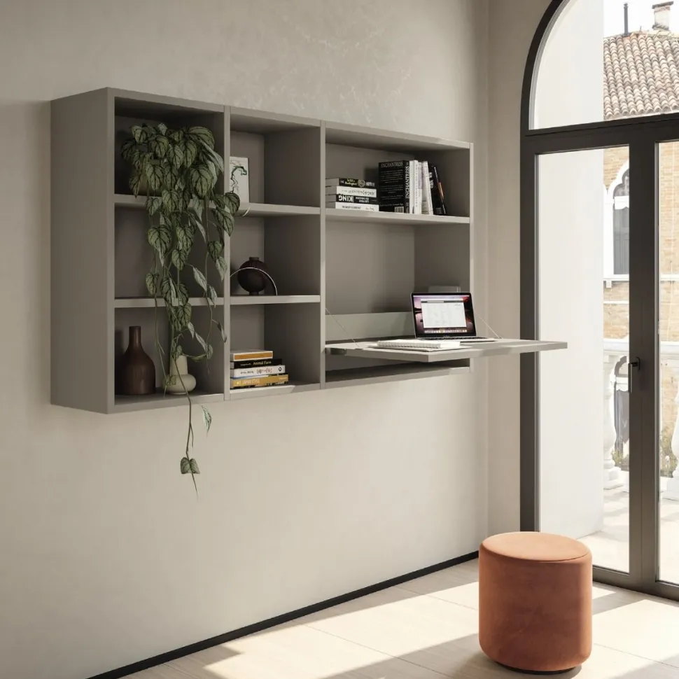 Scrivania sospesa a scomparsa salvaspazio disponibile in 3 misure e vari colori