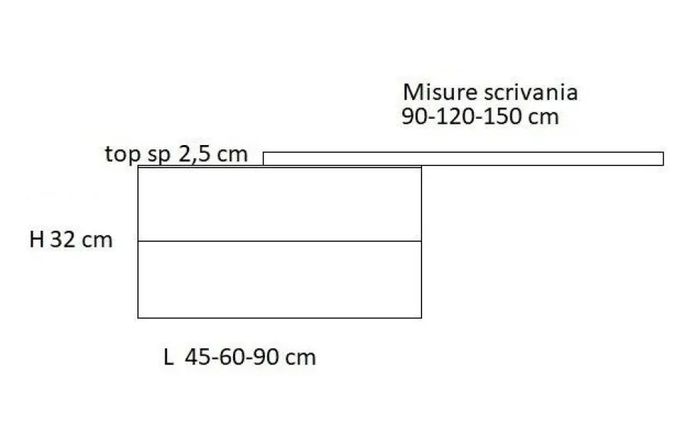 Scrivania Sospesa con cassettoni in diverse misure Colori Personalizzabili