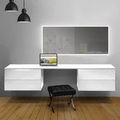 Scrivania sospesa con cassetti disponibile in 3 misure e 20 colori