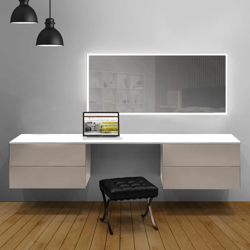 Scrivania sospesa con cassetti disponibile in 3 misure e 20 colori