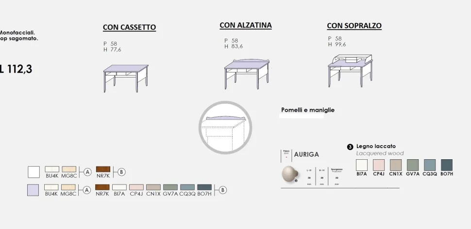 Scrivania stile classico con cassetto Ebony linea Omega disponibile in 3 versioni e vari colori