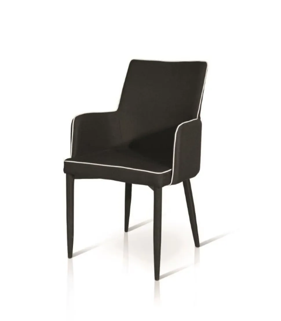 Sedia con braccioli imbottita e rivestita in tessuto Bimi disponibile in 3 colori