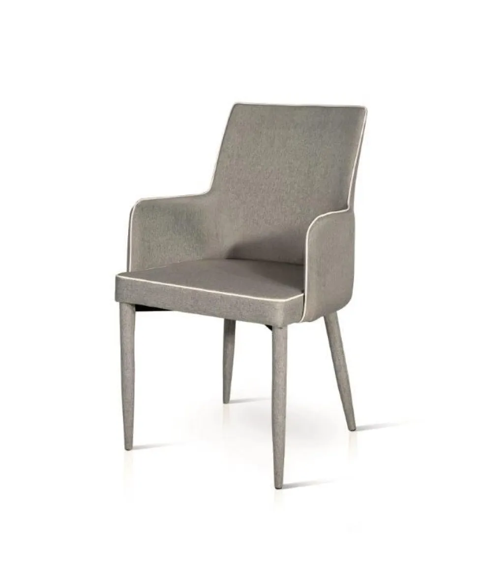 Sedia con braccioli imbottita e rivestita in tessuto Bimi disponibile in 3 colori
