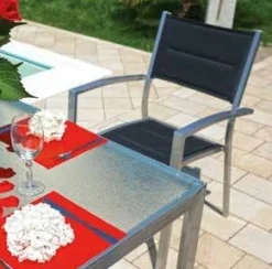 Sedia da giardino Amalfi in Alluminio Argento e Textilene Imbottito Nero