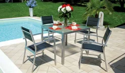Sedia da giardino Amalfi in Alluminio Argento e Textilene Imbottito Nero