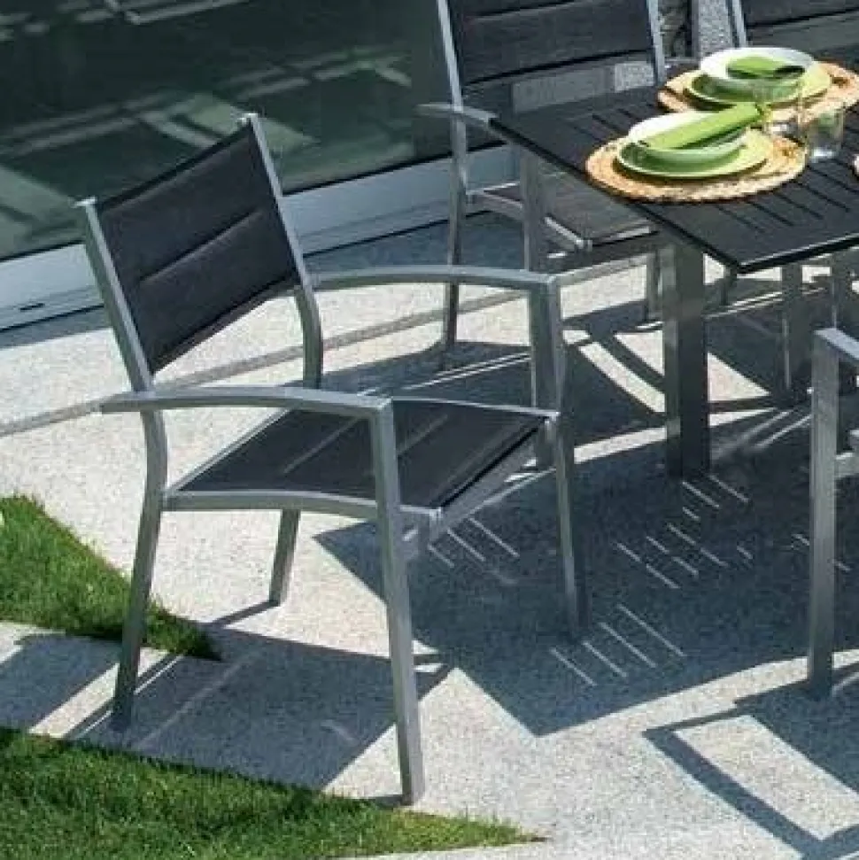 Sedia da giardino Amalfi in Alluminio Argento e Textilene Imbottito Nero