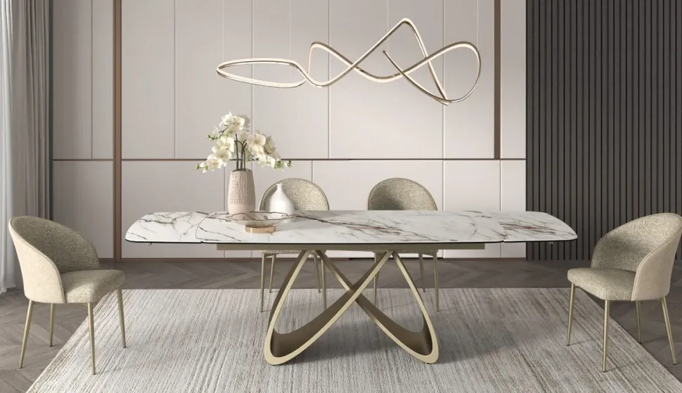 Sedia di Design struttura in metallo Champagne e Tessuto Beige