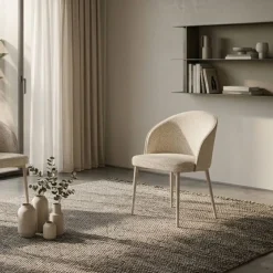 Sedia di Design struttura in metallo Champagne e Tessuto Beige
