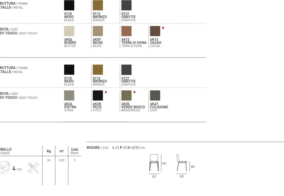 Sedia imbottita e rivestita in tessuto Akita disponibile in vari colori