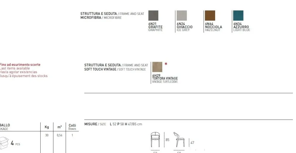 Sedia imbottita e rivestita in microfibra Denver disponibile in 9 colori