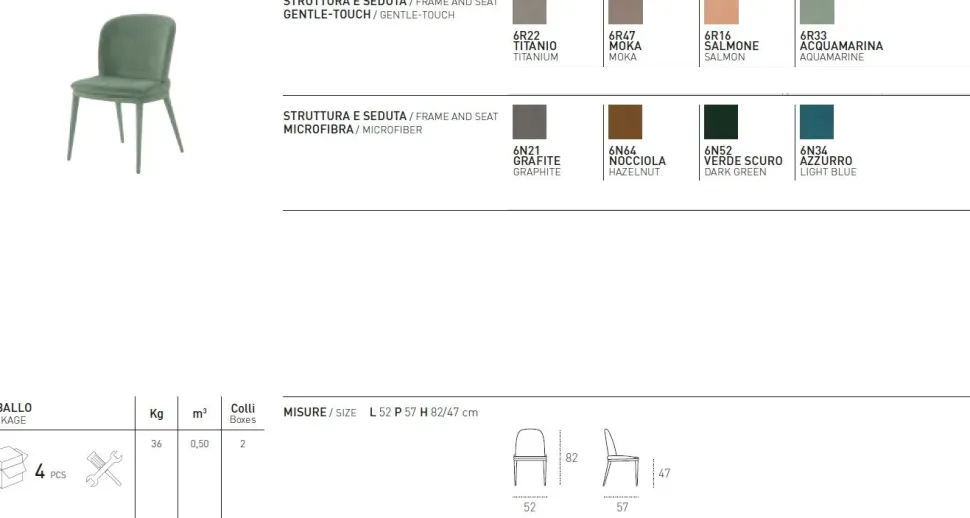 Sedia imbottita e rivestita in tessuto Cleveland disponibile in 6 colori