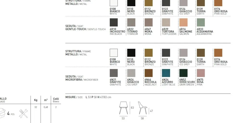 Sedia imbottita e rivestita in tessuto Brasilia disponibile in 8 colori