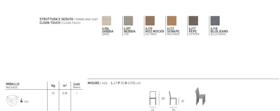 Sedia imbottita impilabile interamente rivestita in tessuto Nizza disponibile in 6 colori