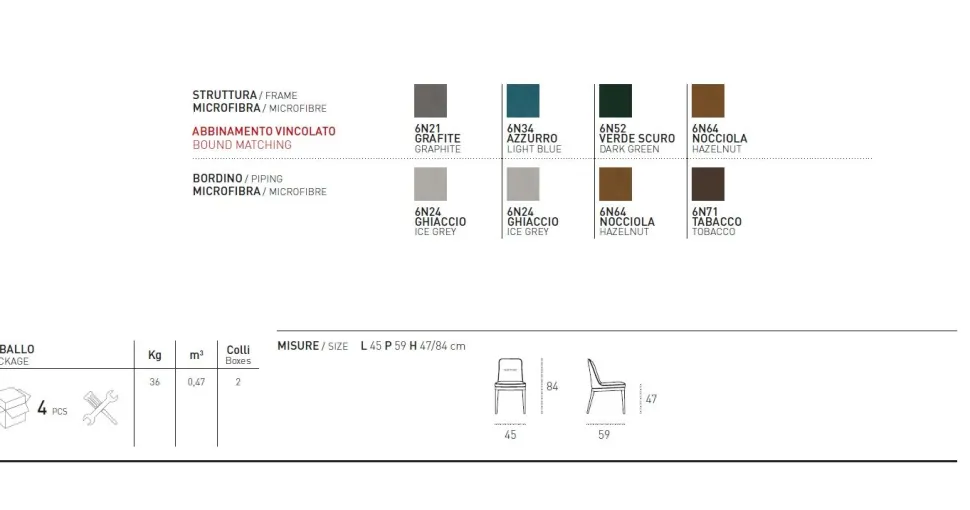Sedia imbottita interamente rivestita in microfibra Dallas disponibile in 4 colori