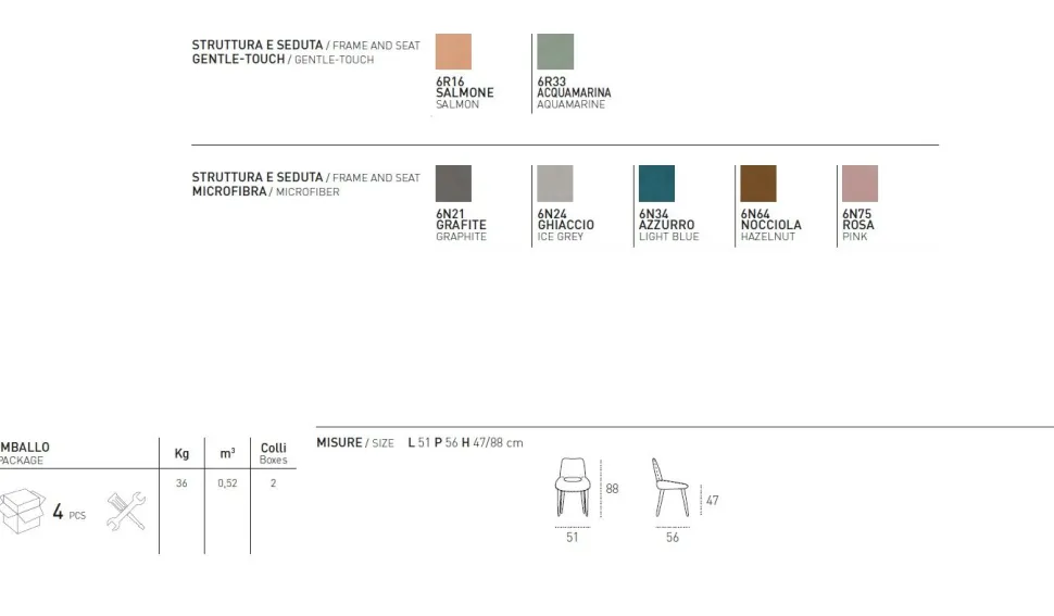 Sedia interamente rivestita in tessuto Portland disponibile in 6 colori
