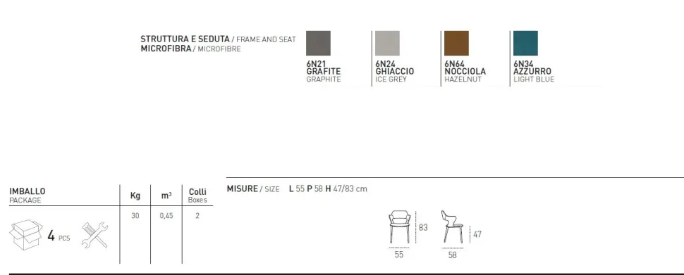 Sedia moderna imbottita e rivestita interamente in microfibra Seattle disponibile in 4 colori