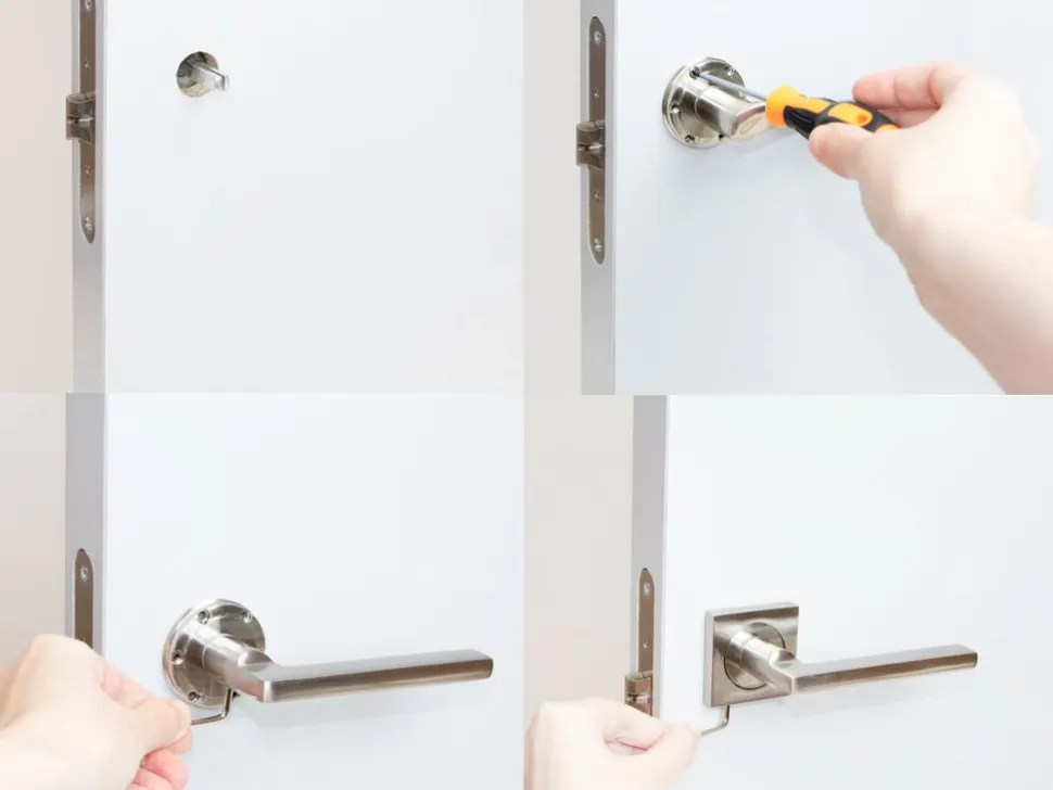 Set di maniglie per porte interne Perth con rosetta 50x50 in Alluminio e Zama