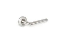 Set di maniglie per porte interne con rosetta D.53mm Modello L dritto in Acciaio inossidabile colore Nichelato satinato