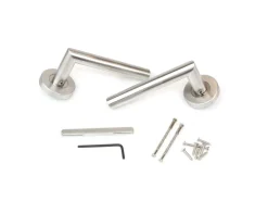 Set di maniglie per porte interne con rosetta D.53mm Modello L dritto in Acciaio inossidabile colore Nichelato satinato