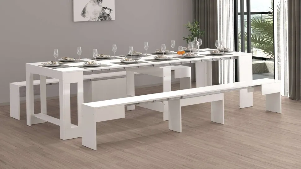 Set 2 Panche allungabili per consolle finitura Bianco Lucido