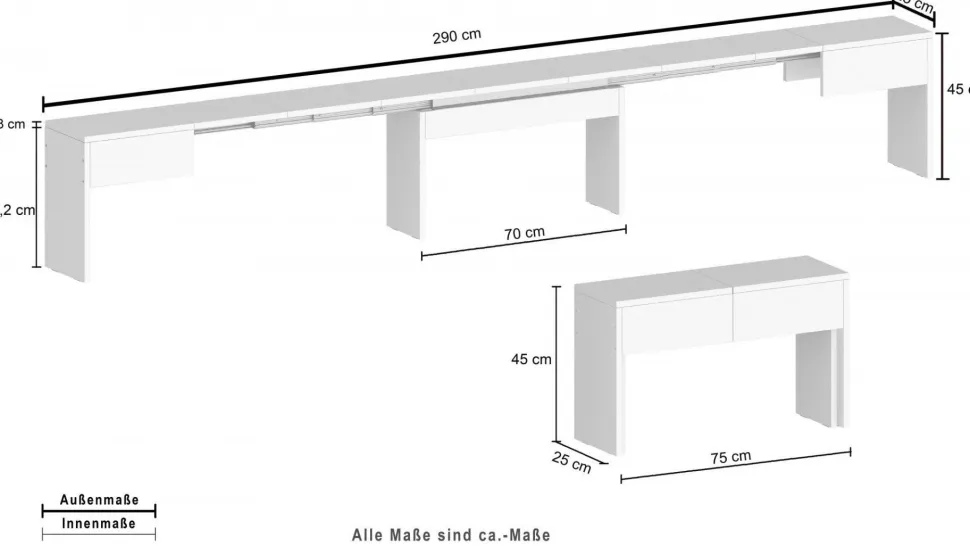 Set 2 Panche allungabili per consolle finitura Bianco Lucido