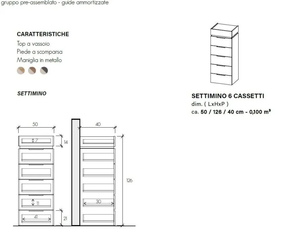 Settimino a 6 cassetti Naike linea Chèrie disponibile in 3 colori