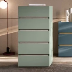 Settimino 5 cassetti con maniglia a gola Verde Salvia disponibile in vari colori