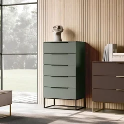 Settimino 5 cassetti con piedini e maniglie in metallo Milos disponibile in vari colori