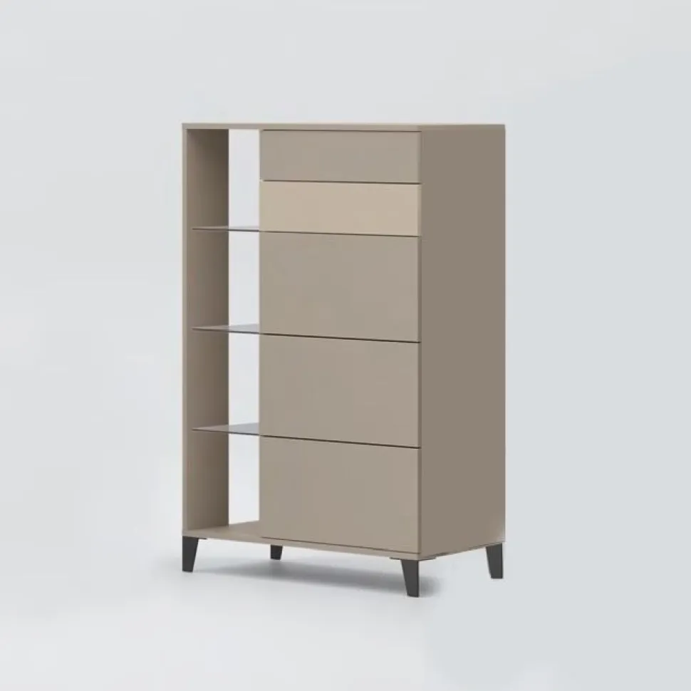 Settimino moderno Canapa 5 cassetti senza maniglia con ripiani in vetro Isabelle disponibile in vari colori