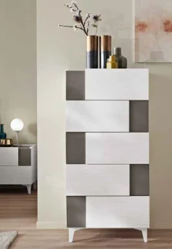Settimino moderno 5 cassetti con inserto e maniglia laterale disponibile in vari colori Roy linea Domino