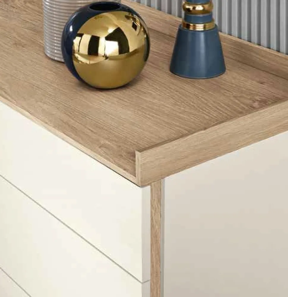 Settimino moderno 5 cassetti con maniglia a gola laterale e top a vassoio disponibile in vari colori May linea Domino